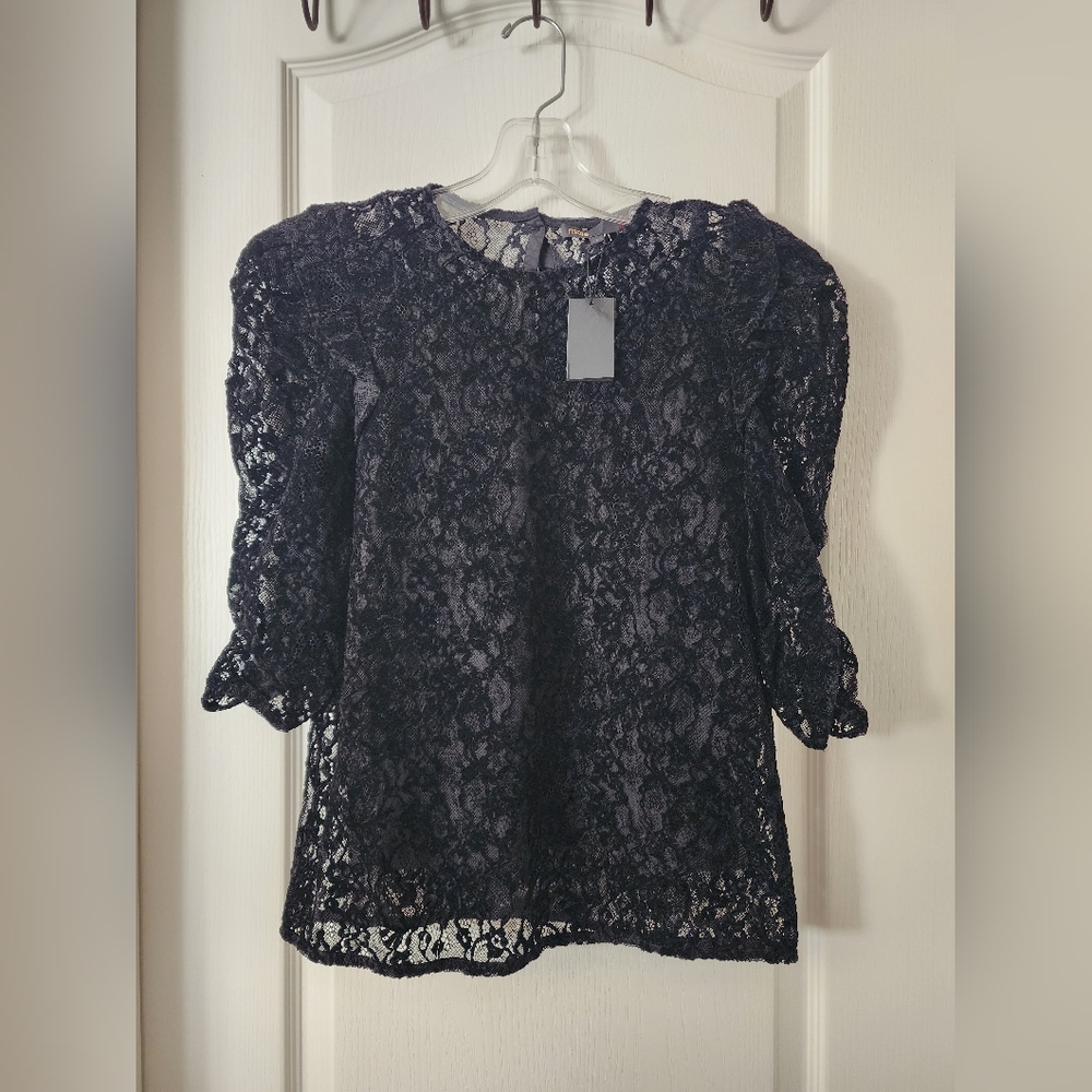 Maje Black Velvet Lace Blouse